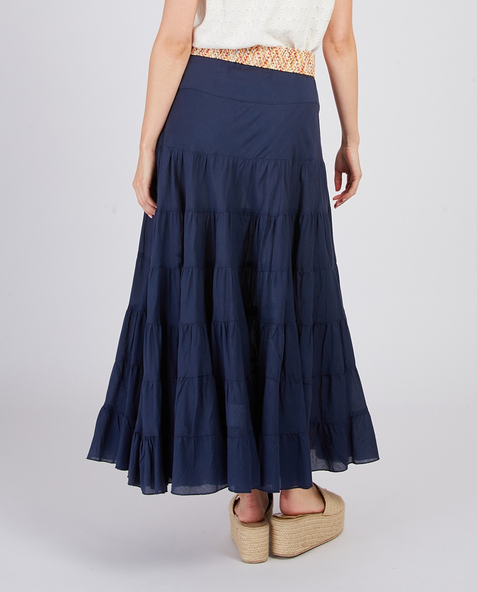 Saia Comprida Relaxed com Folhos Azul-marinho-2