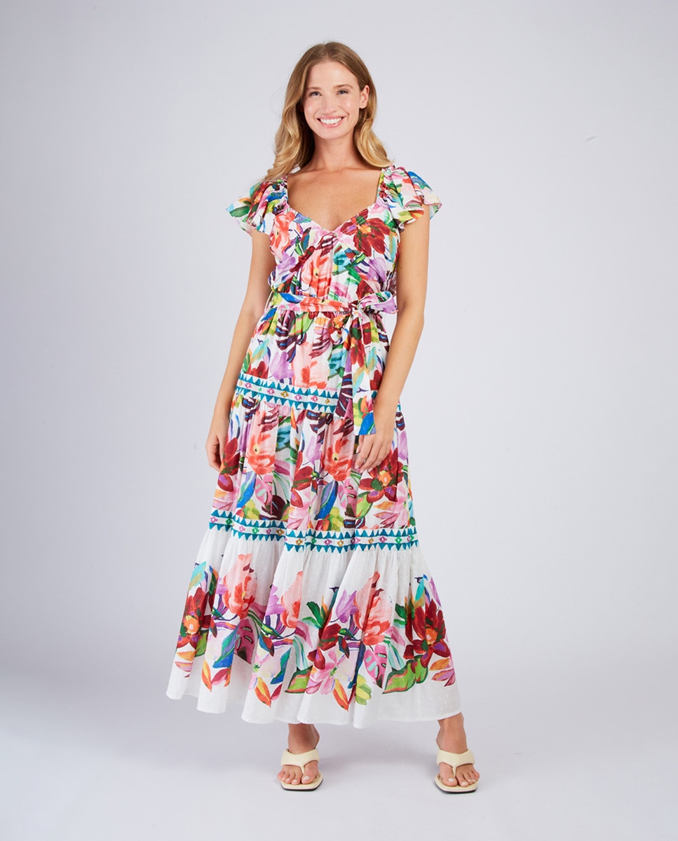 Vestido comprido com decote em bico e manga curta Vermelho-4