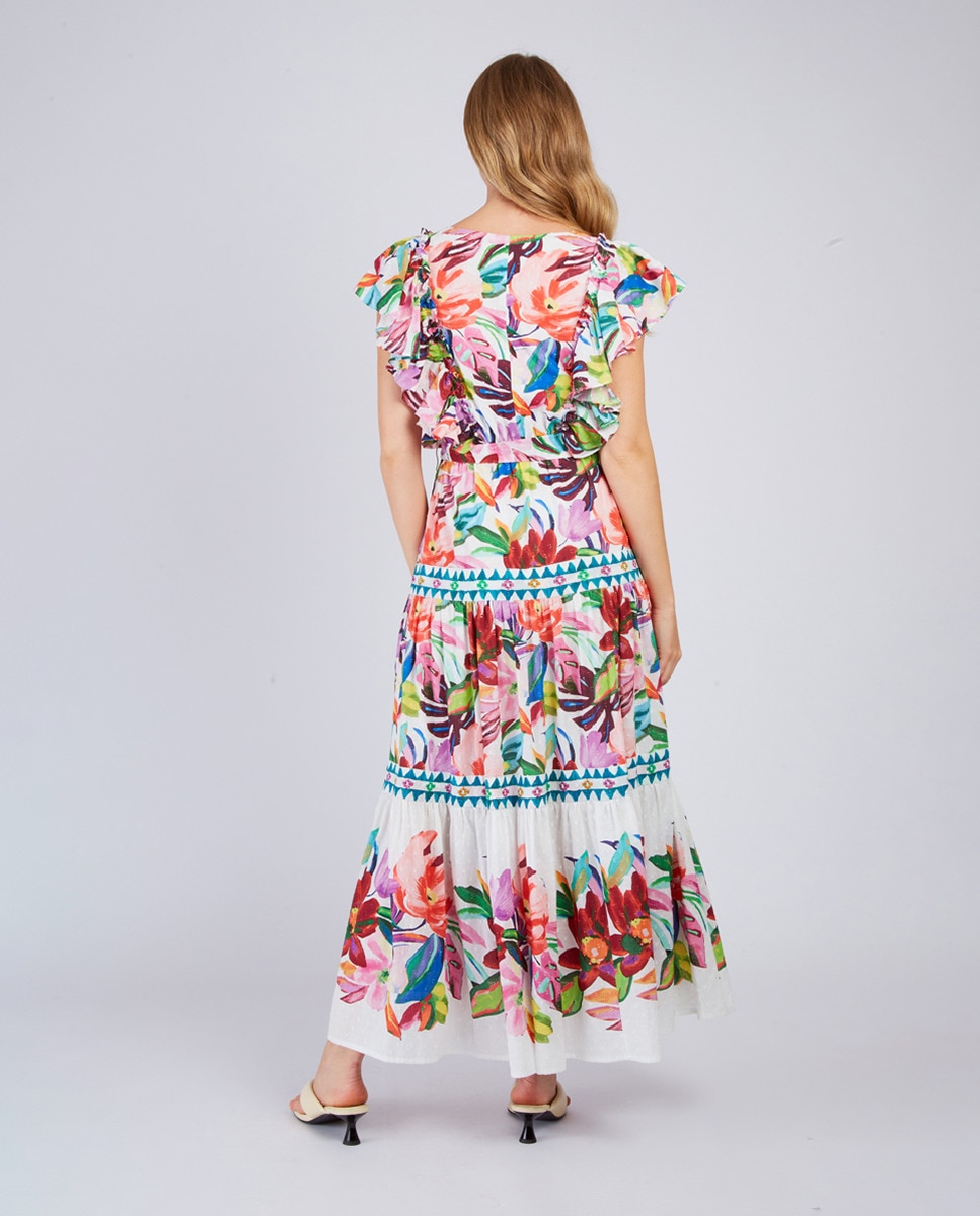 Vestido comprido com decote em bico e manga curta Vermelho-2