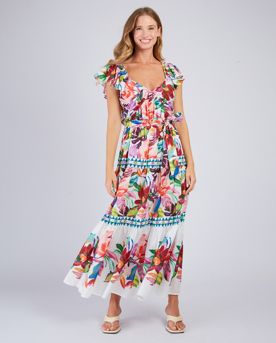 Vestido comprido com decote em bico e manga curta Vermelho-1