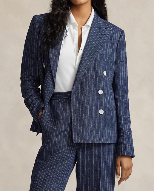 Imagen 0 de Blazer de mujer con cuello solapa y estampado de rayas