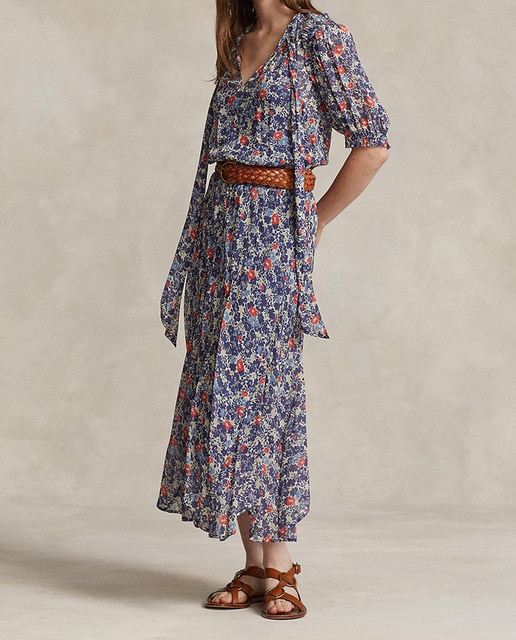 Imagen 0 de Vestido camisero largo con flores