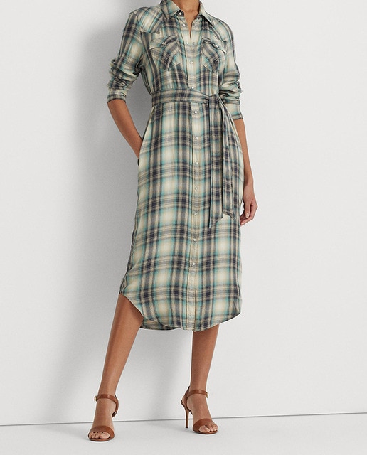 Imagen 0 de Vestido camisero de sarga con cuadros