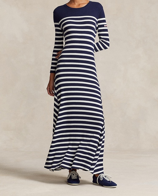 Imagen 0 de Vestido largo de manga larga con rayas