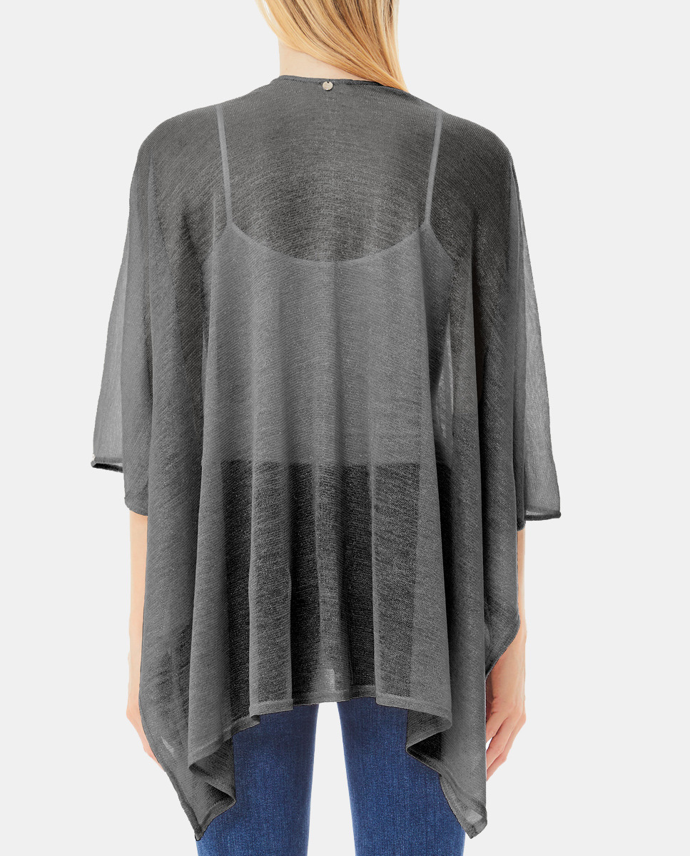 Poncho de Malha de Fio Metalizado Preto-2
