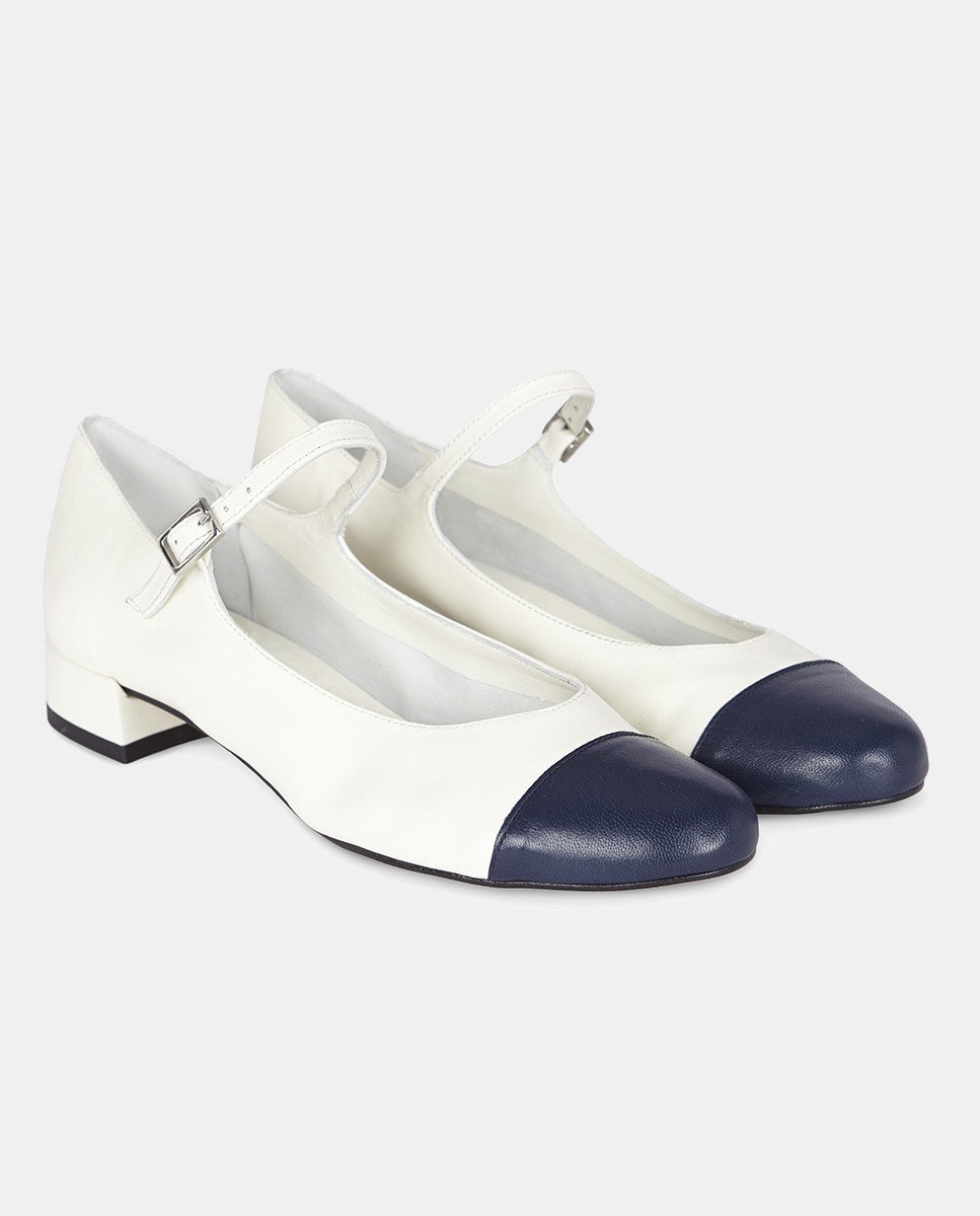 Sapatos de Presilha em Pele Branco mate-2