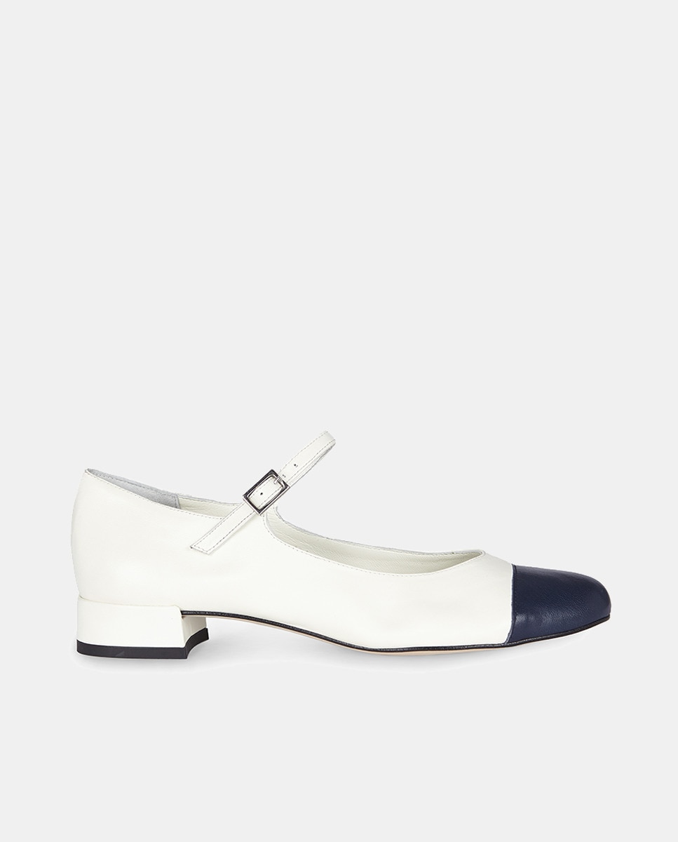 Sapatos de Presilha em Pele Branco mate-1