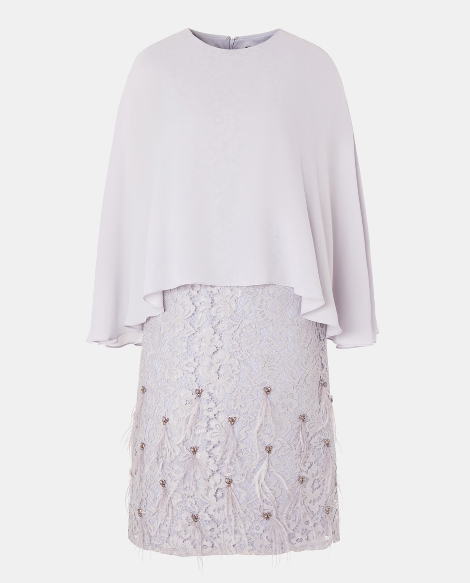 Vestido curto com renda Cinzento-claro-4