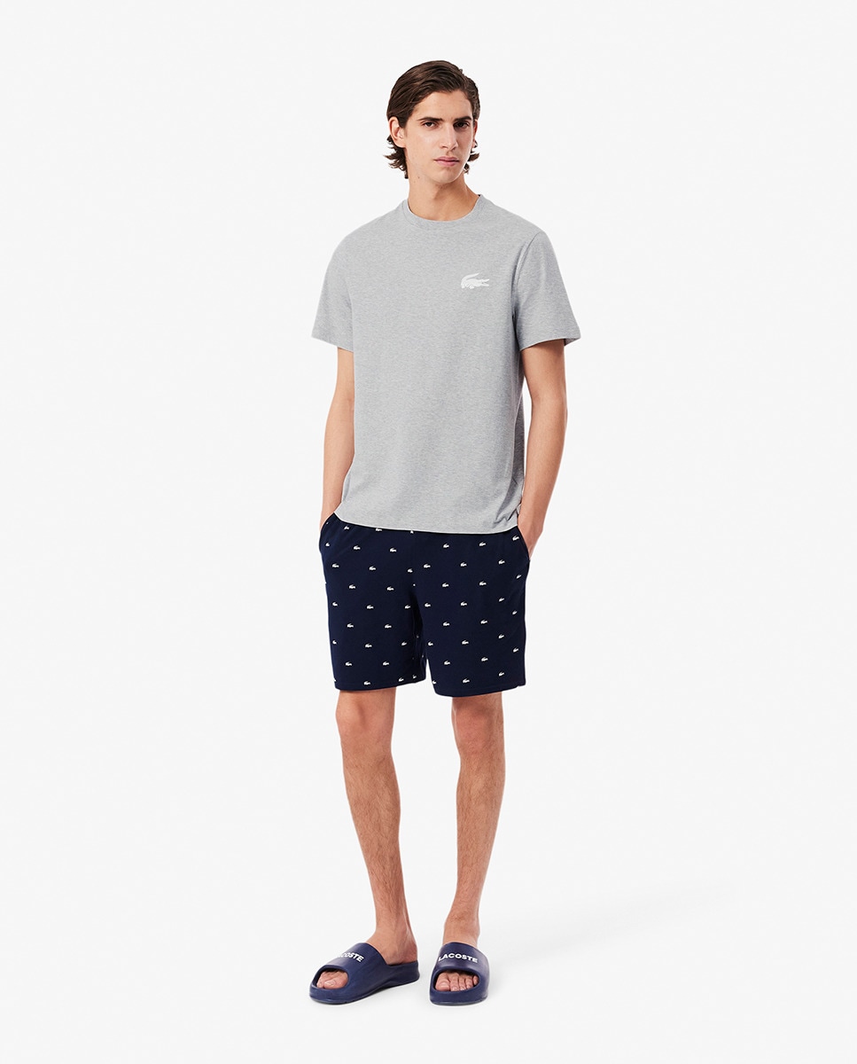 T-shirt Loungewear de Algodão com Estampado de Crocodilo Cinzento-claro-8