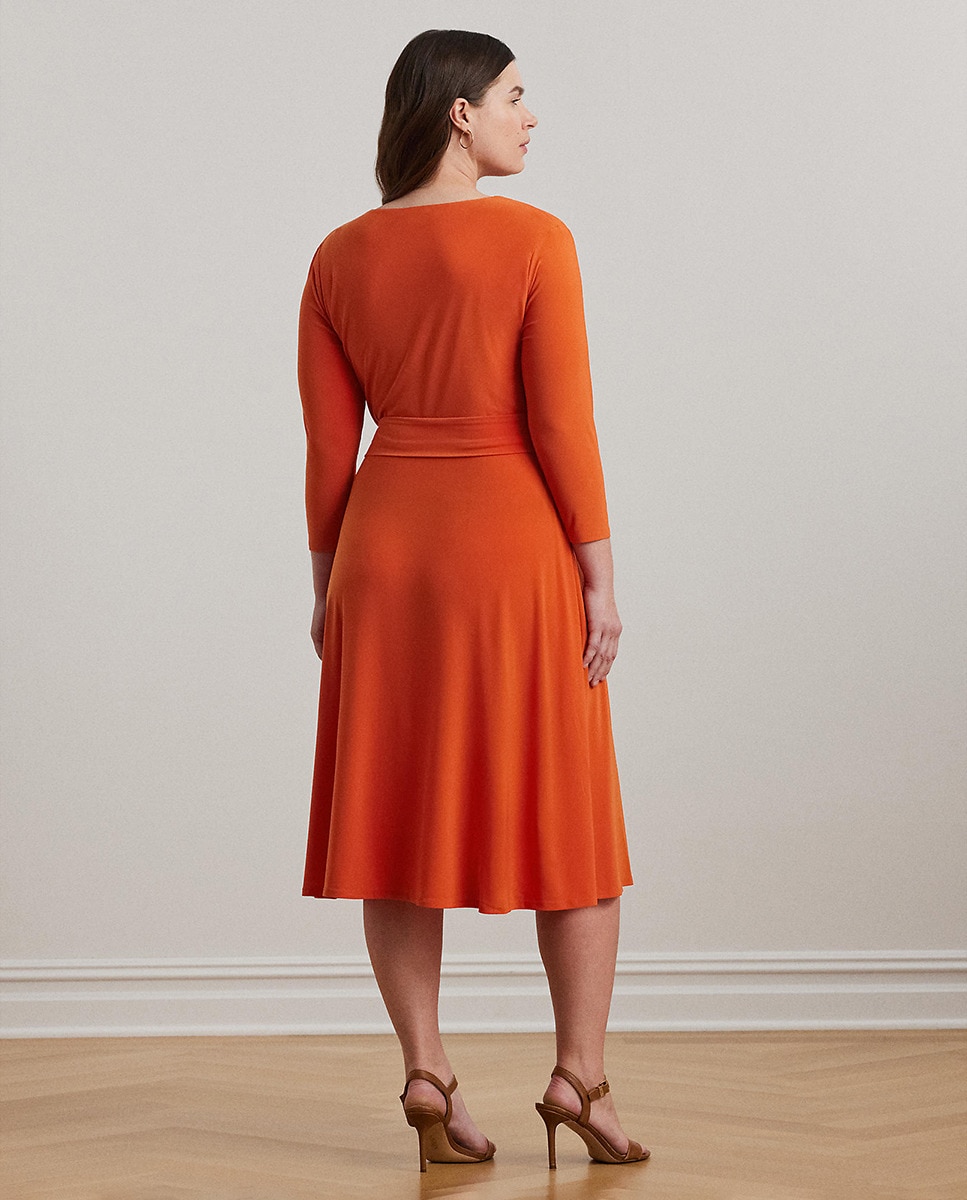 Vestido cruzado de malha Laranja-3