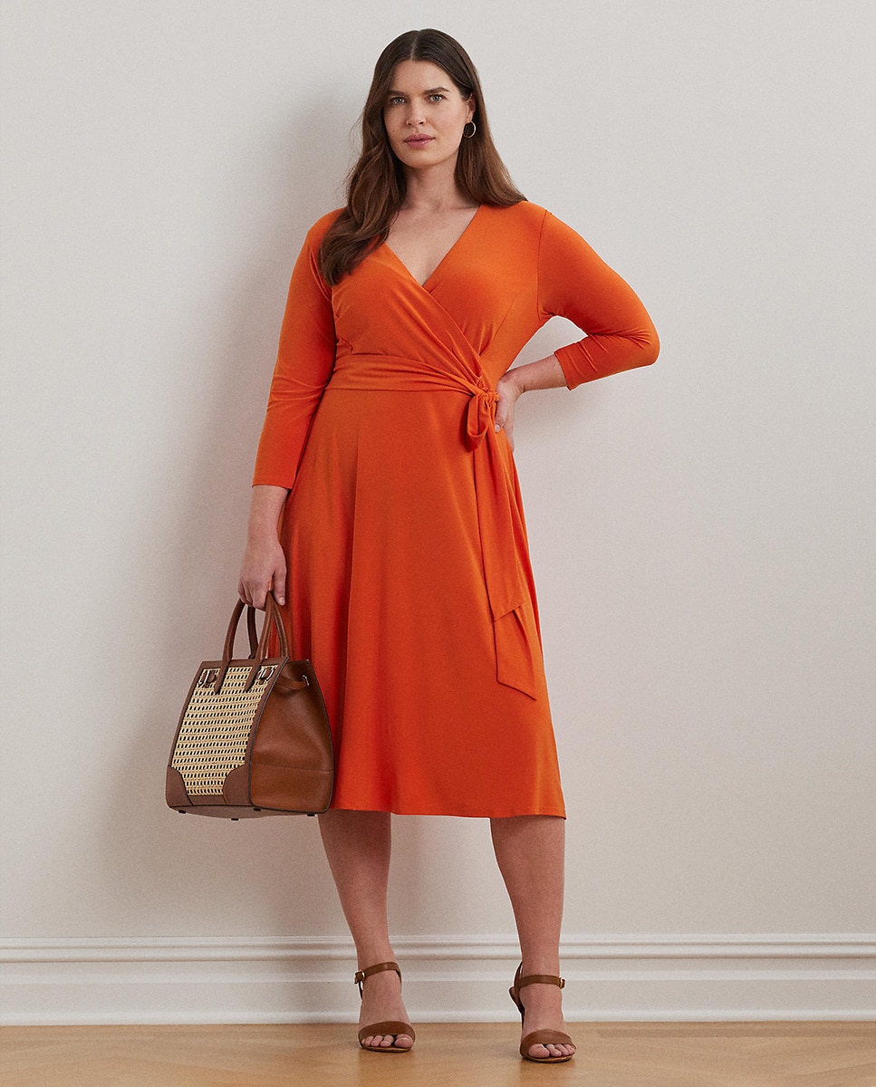 Vestido cruzado de malha Laranja-1