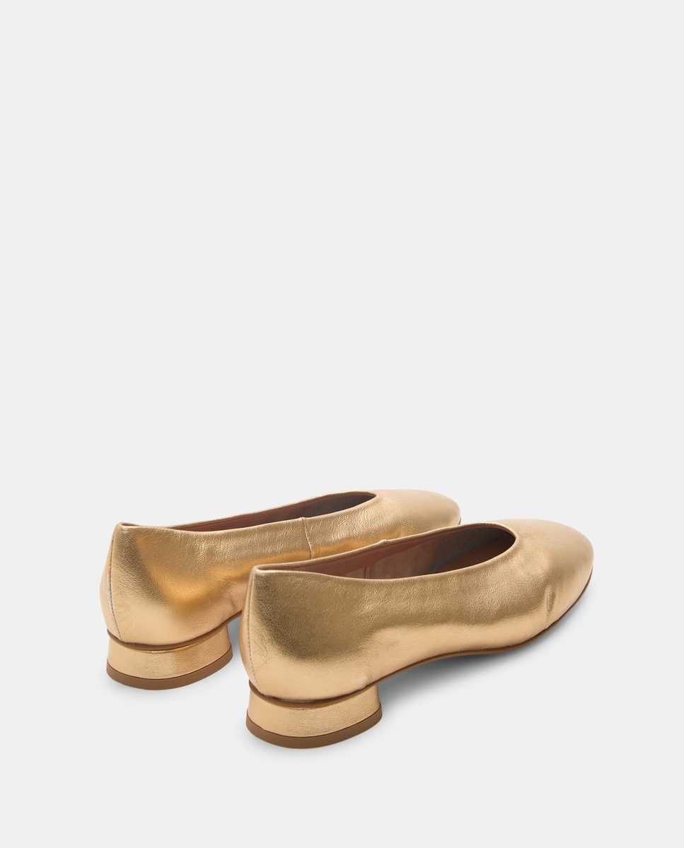 Sapatos Rasos com Salto e sem Forro Ouro-3
