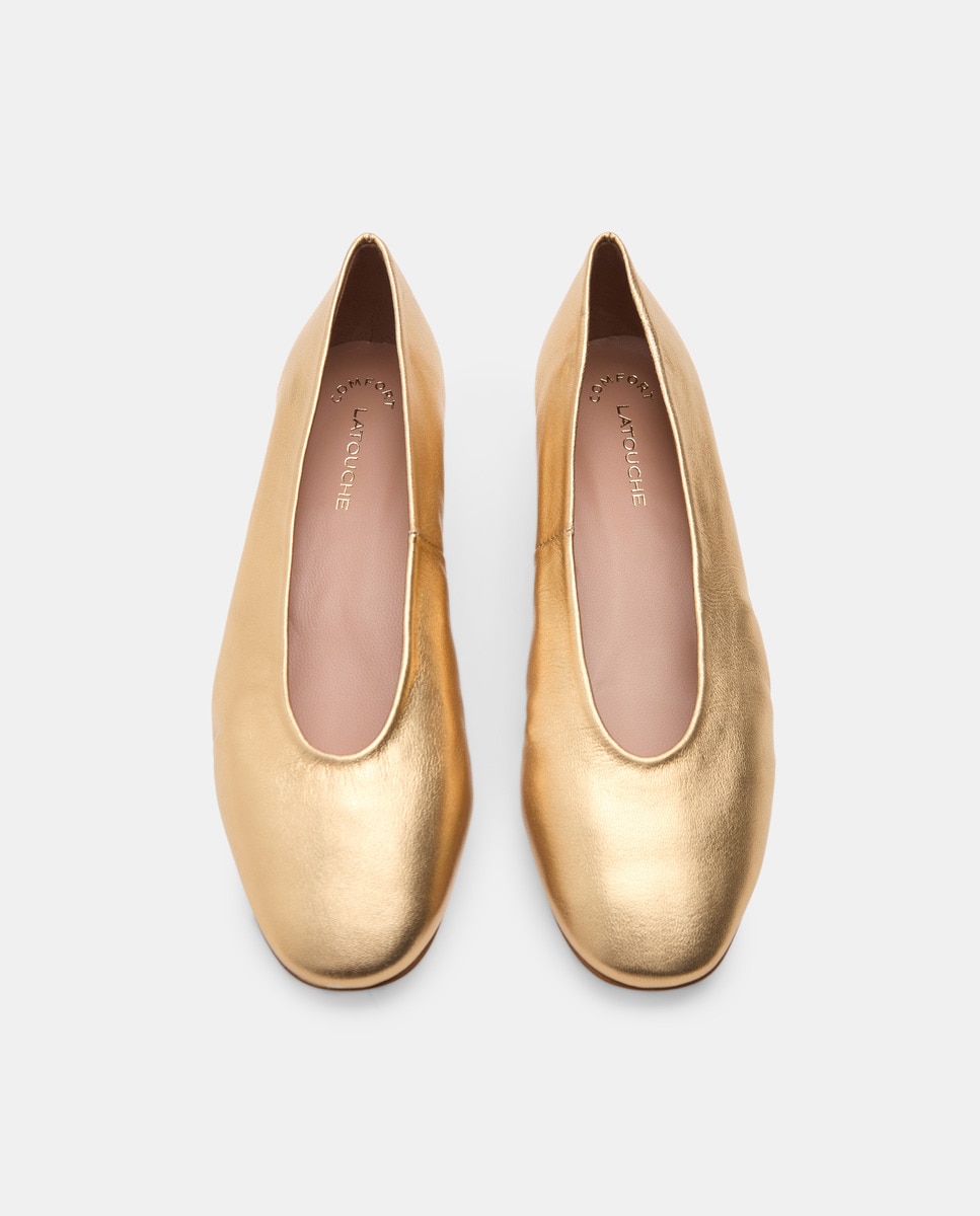 Sapatos Rasos com Salto e sem Forro Ouro-4