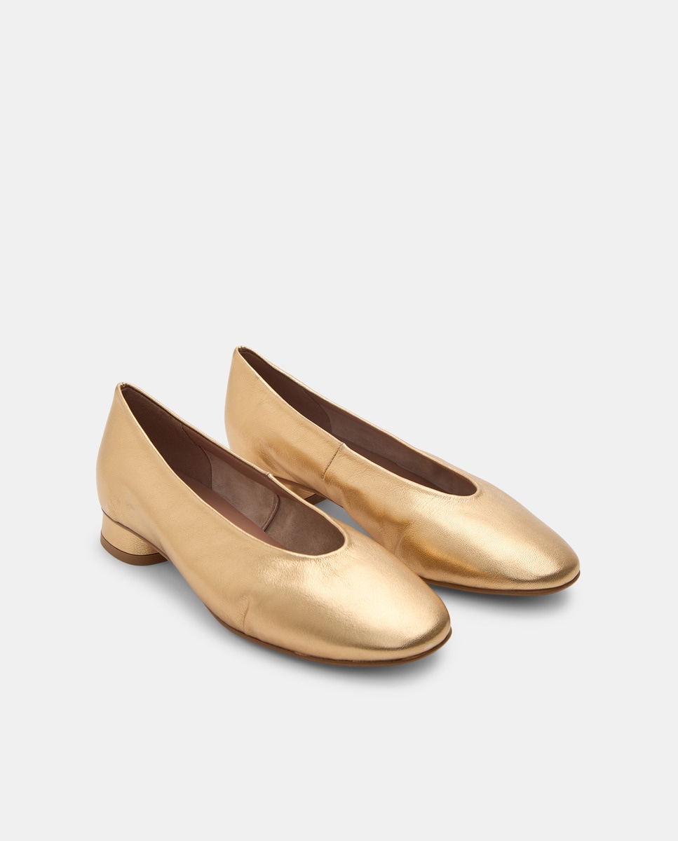 Sapatos Rasos com Salto e sem Forro Ouro-2