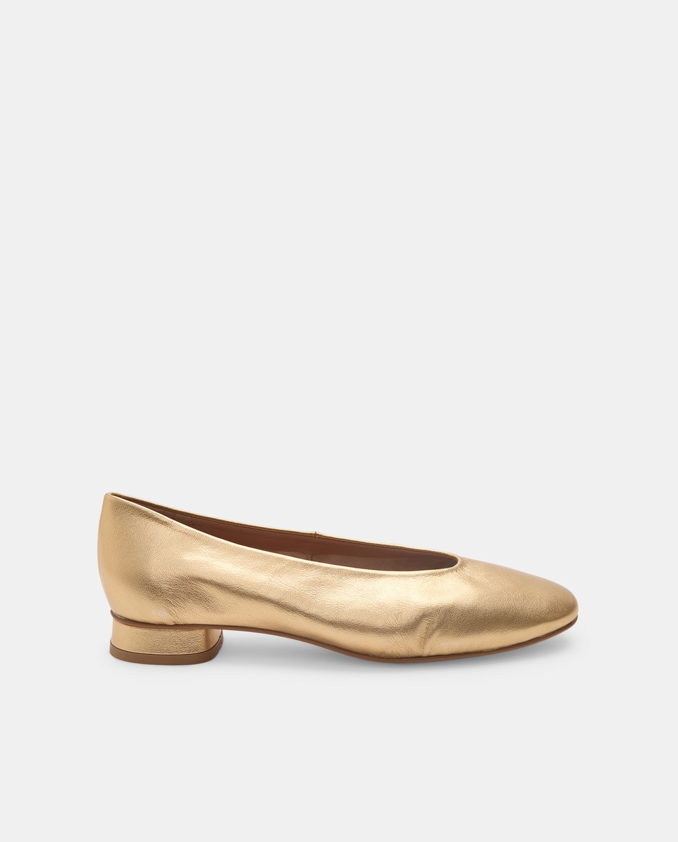 Sapatos Rasos com Salto e sem Forro Ouro-1
