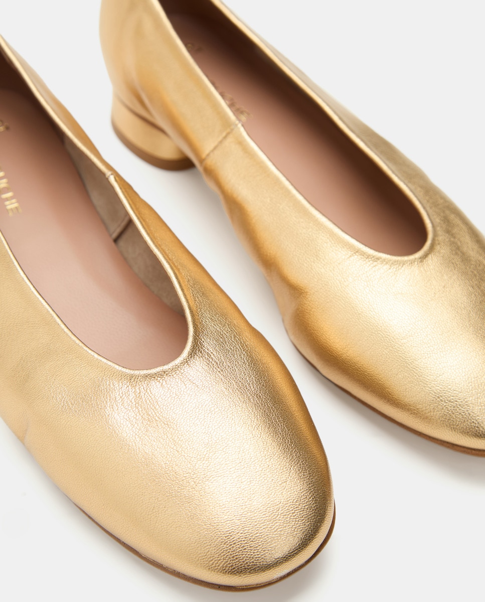 Sapatos Rasos com Salto e sem Forro Ouro-5