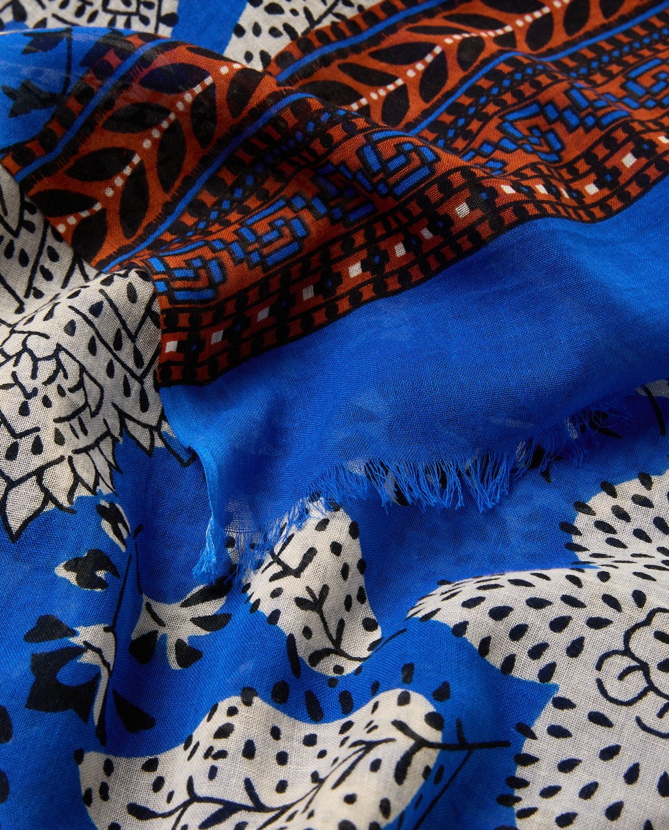 Écharpe de Algodão com Estampado Bicolor Azul-4
