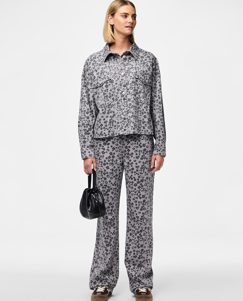 Jeans com Estampado Floral Cinzento-claro-3