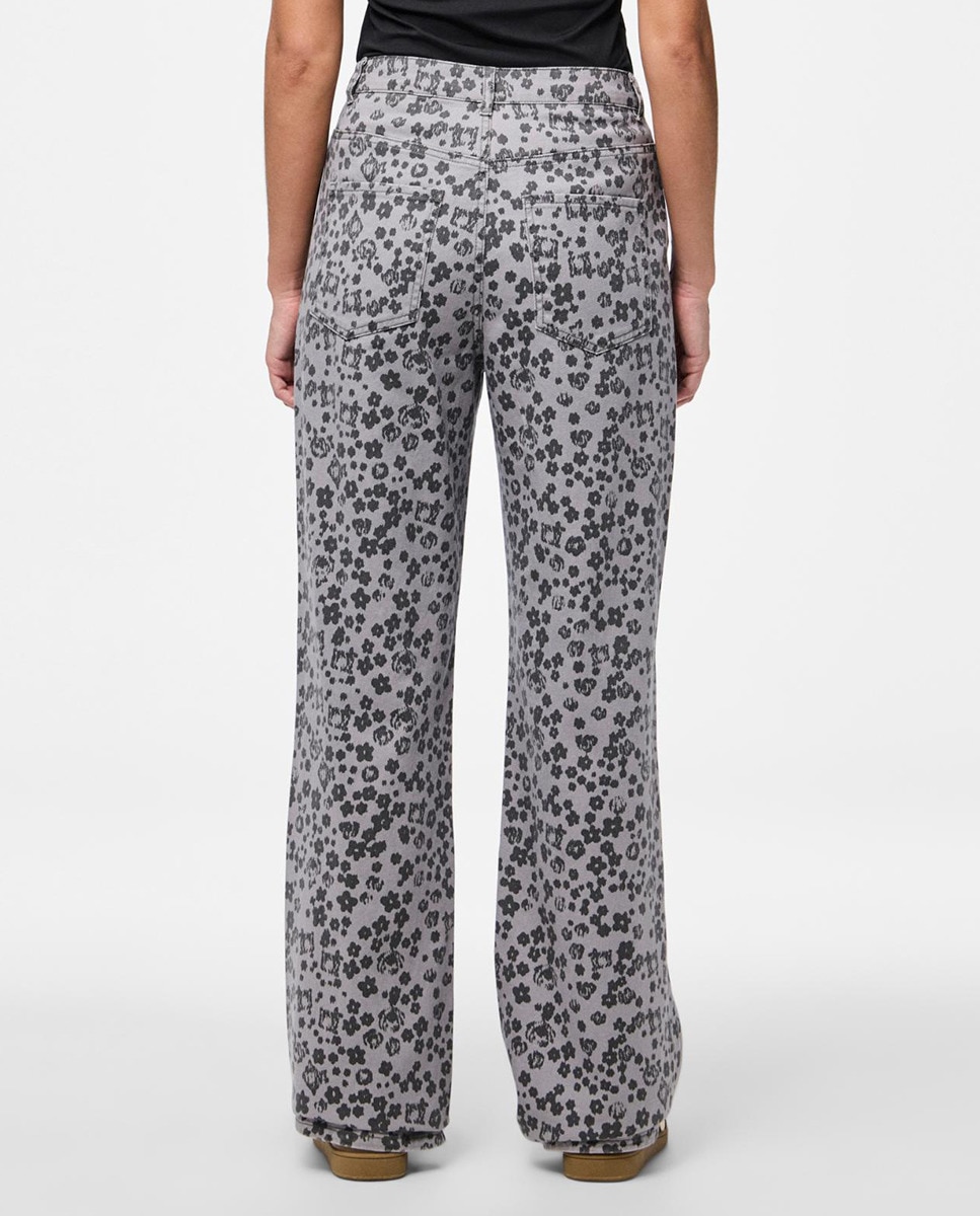 Jeans com Estampado Floral Cinzento-claro-2