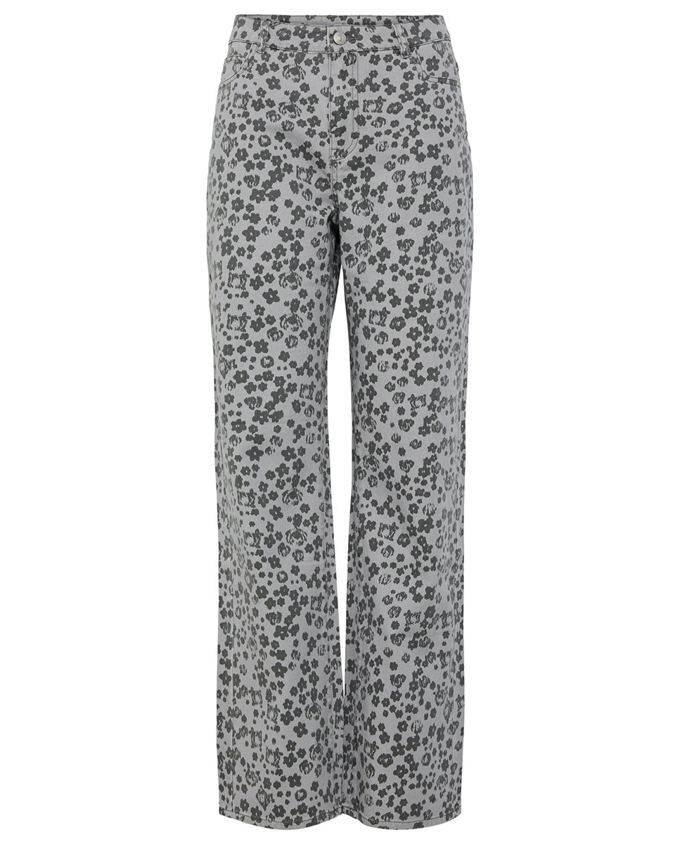 Jeans com Estampado Floral Cinzento-claro-5