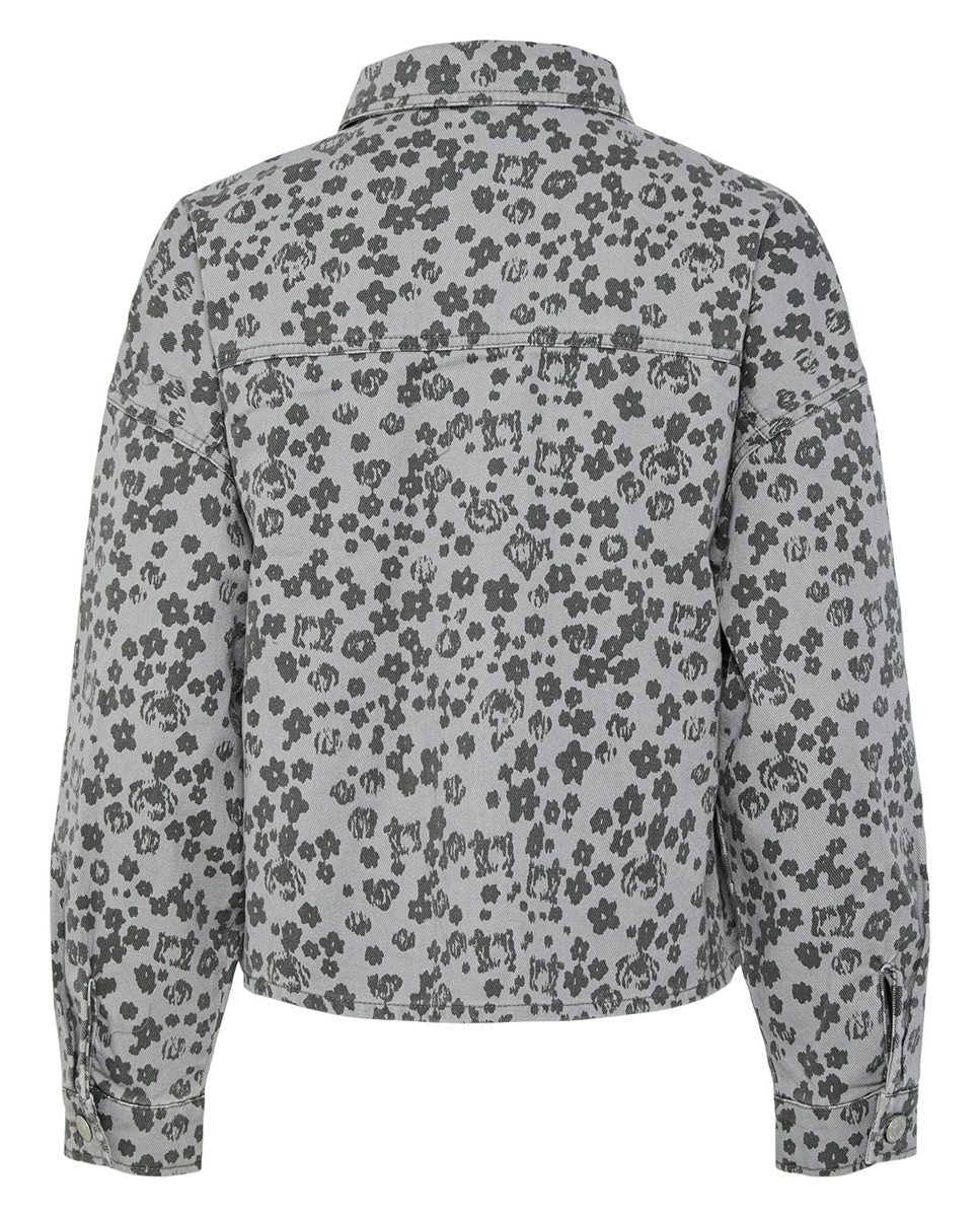 Camisa de Ganga com Estampado Floral Cinzento-claro-6