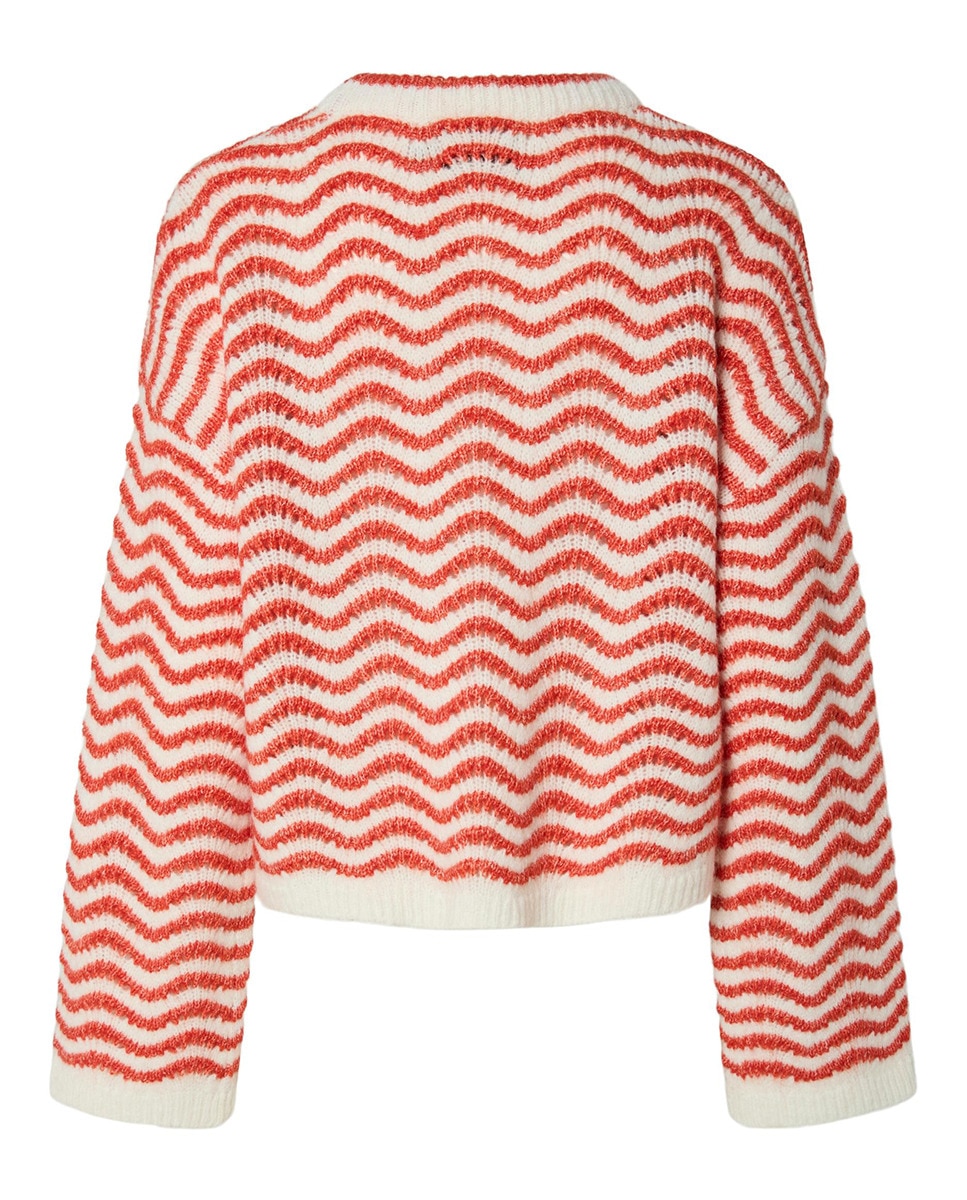 Camisola de malha de mulher às riscas e com manga comprida Vermelho-5