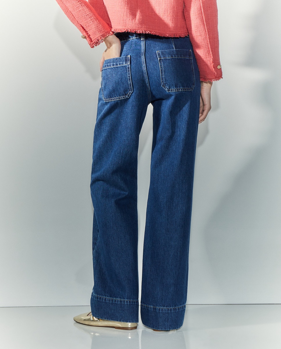 Jeans Largas com Costura Central Azul pálido-3