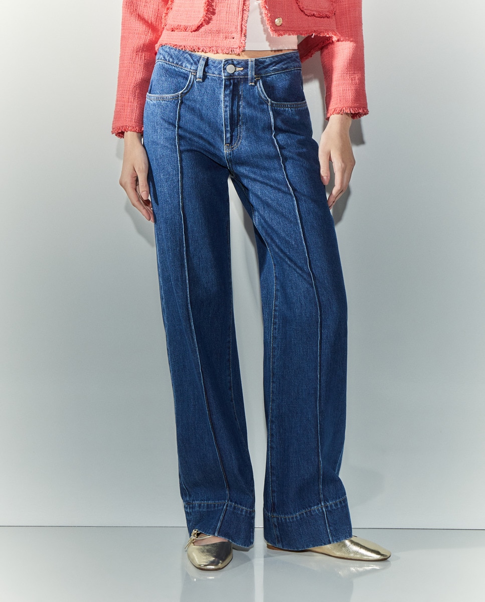 Jeans Largas com Costura Central Azul pálido-2