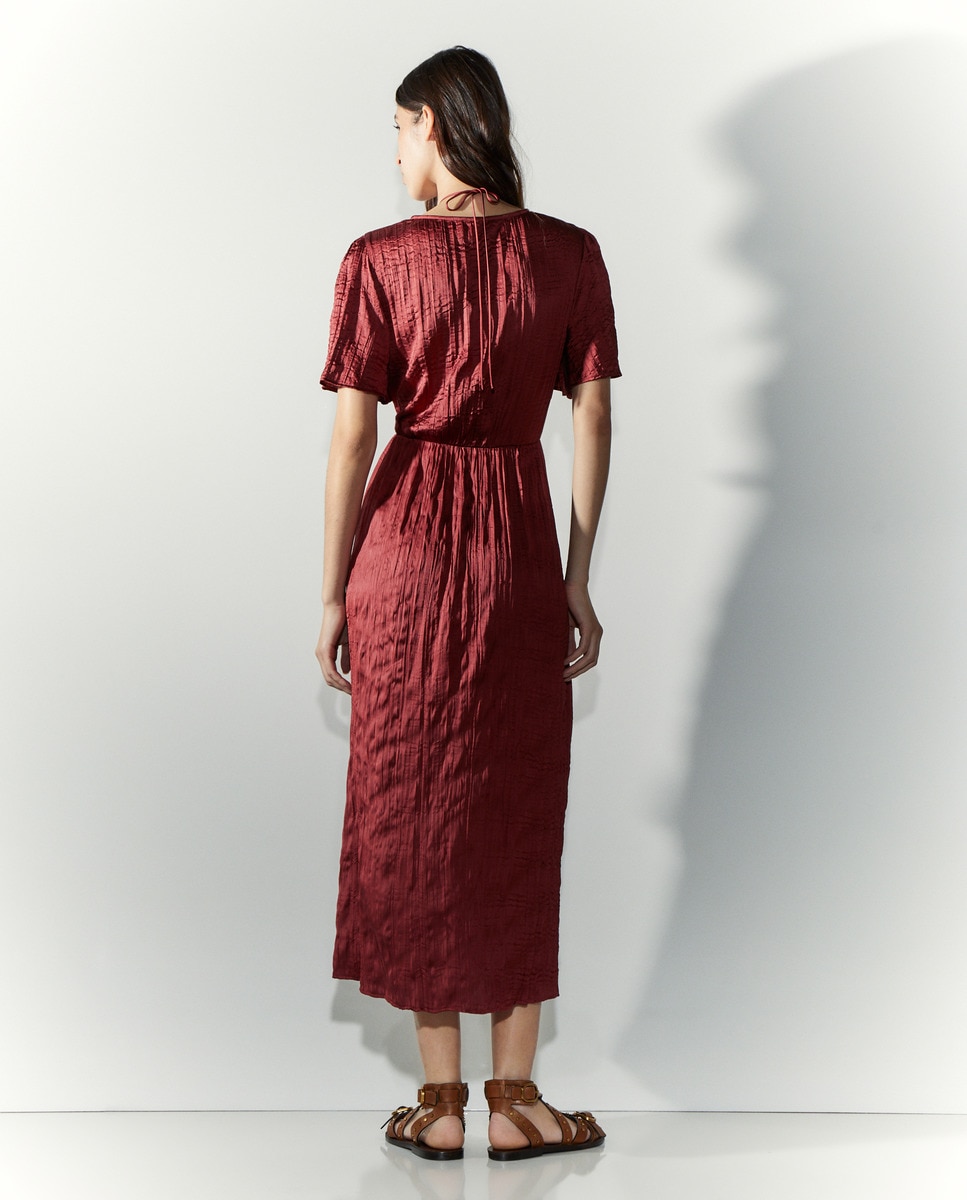 Vestido midi com manga curta Ameixa-3