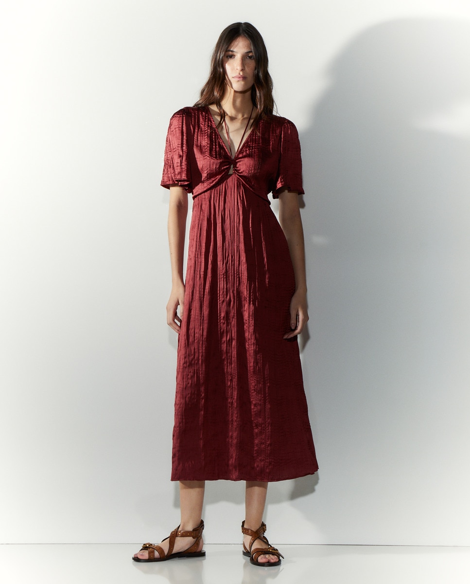 Vestido midi com manga curta Ameixa-2