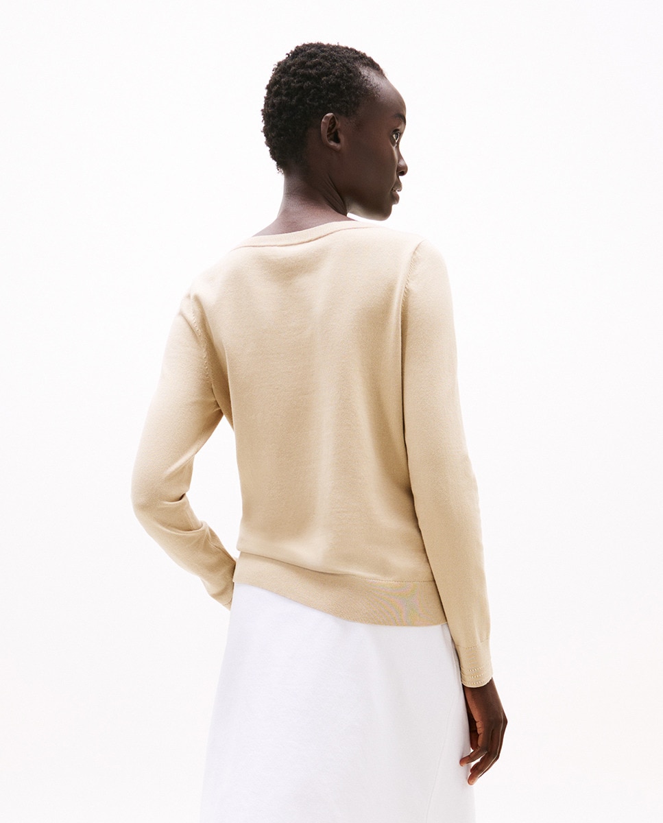 Camisola de malha de mulher com decote à barco e manga comprida Bege-2