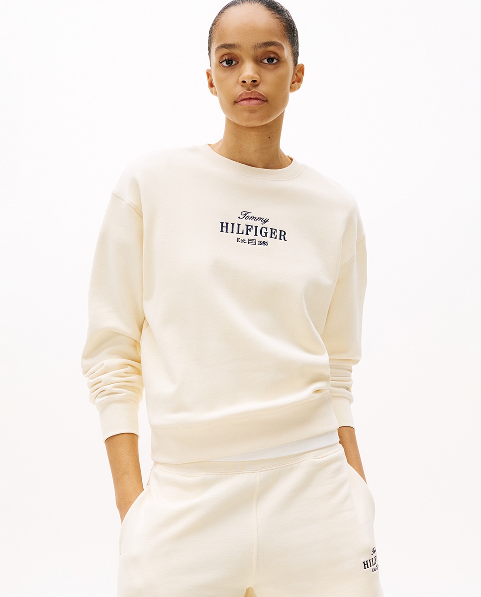 Sweatshirt de mulher com logótipo e decote redondo Branco-1