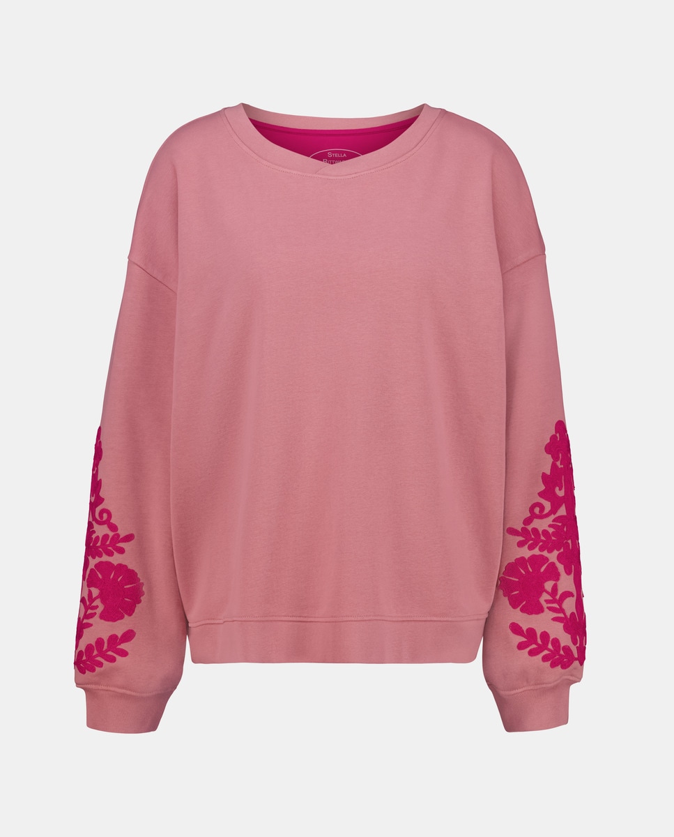 Sweatshirt com Mangas Bordadas Rosa-4