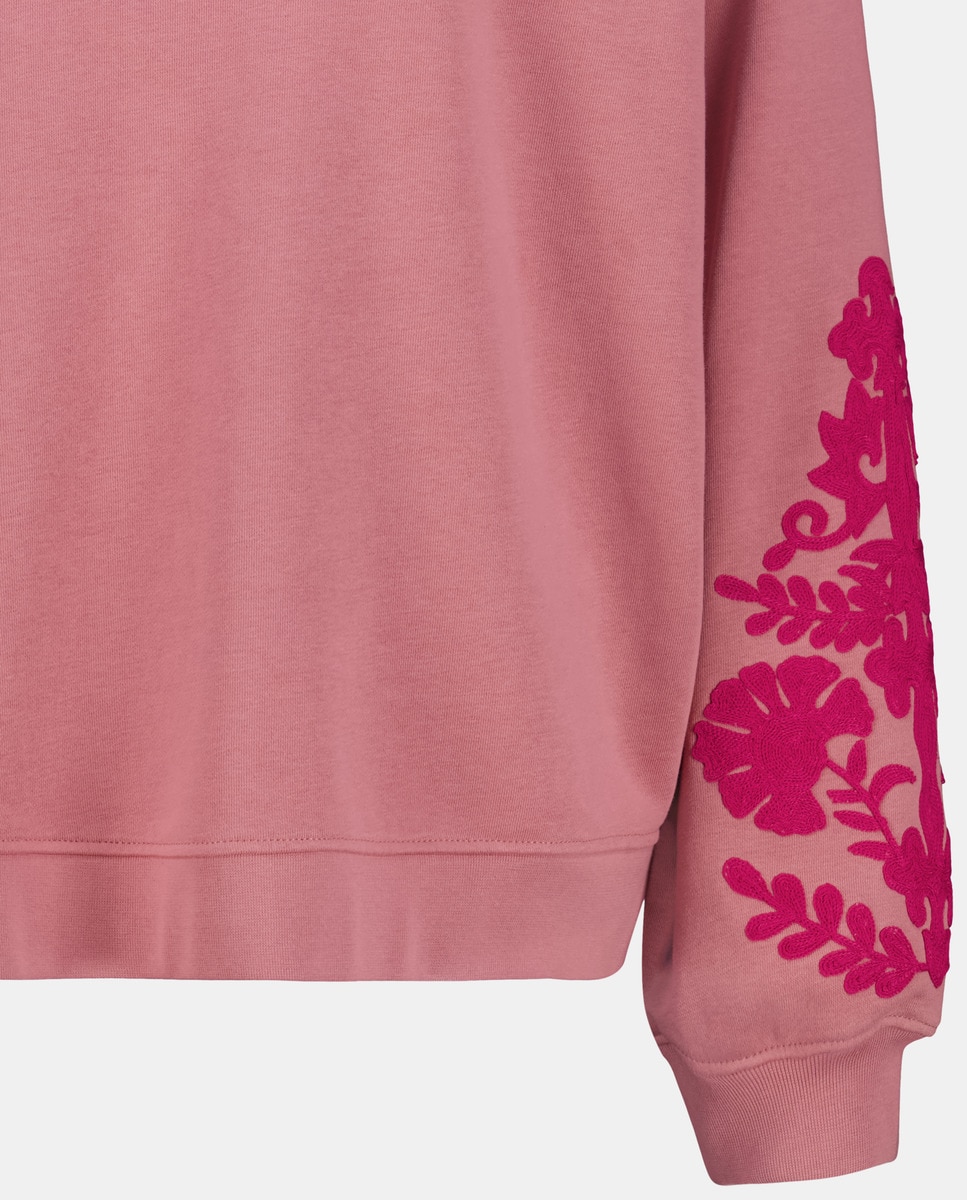 Sweatshirt com Mangas Bordadas Rosa-5