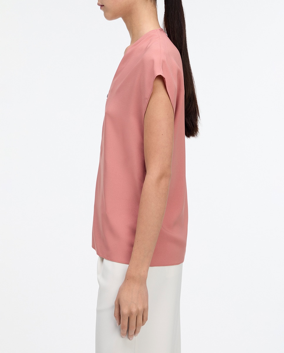 Blusa de Manga Curta com Fecho de Correr Rosa-3