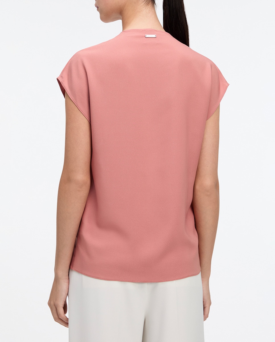 Blusa de Manga Curta com Fecho de Correr Rosa-2