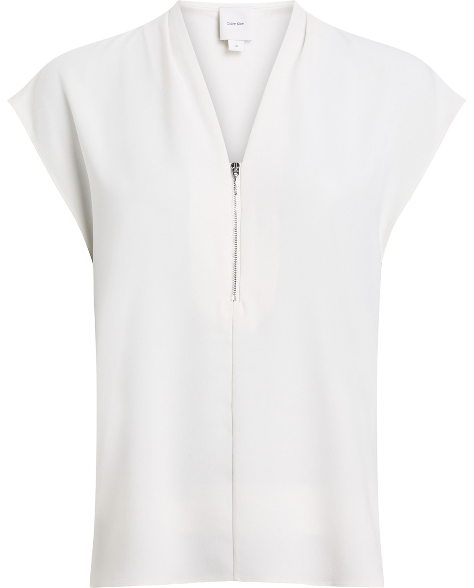 Blusa de Manga Curta com Fecho de Correr Branco-4