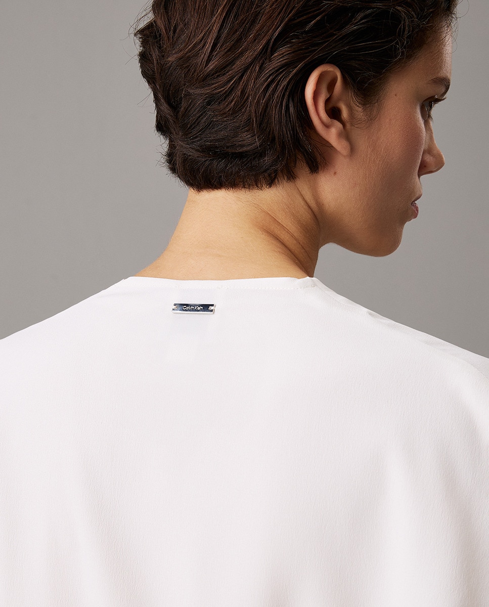 Blusa de Manga Curta com Fecho de Correr Branco-3