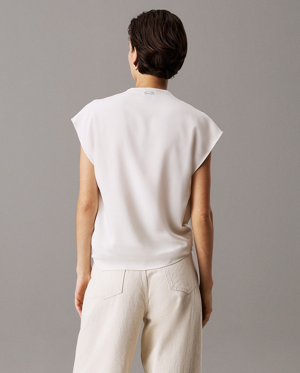 Blusa de Manga Curta com Fecho de Correr Branco-2
