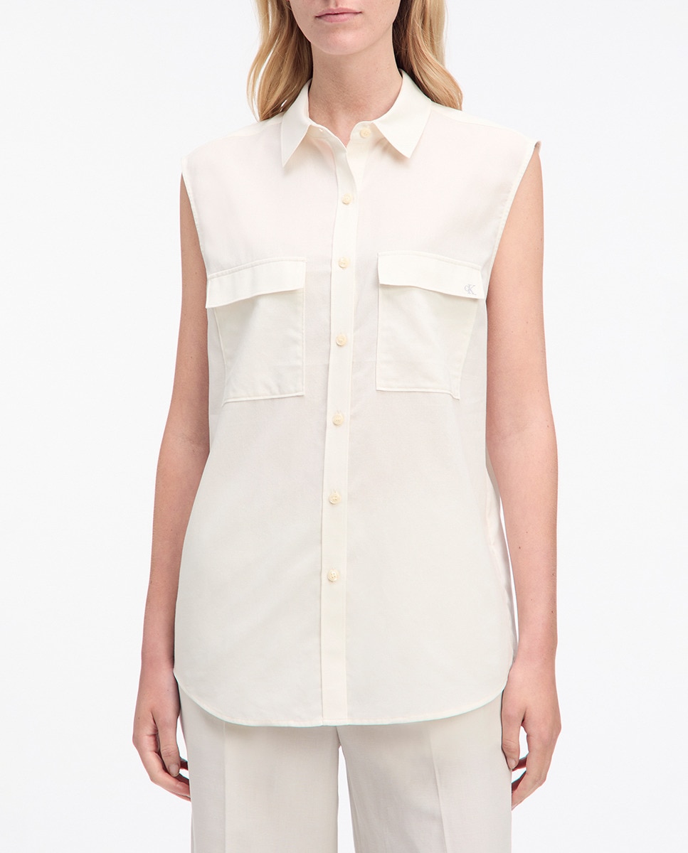 Camisa de mulher sem mangas Branco-1