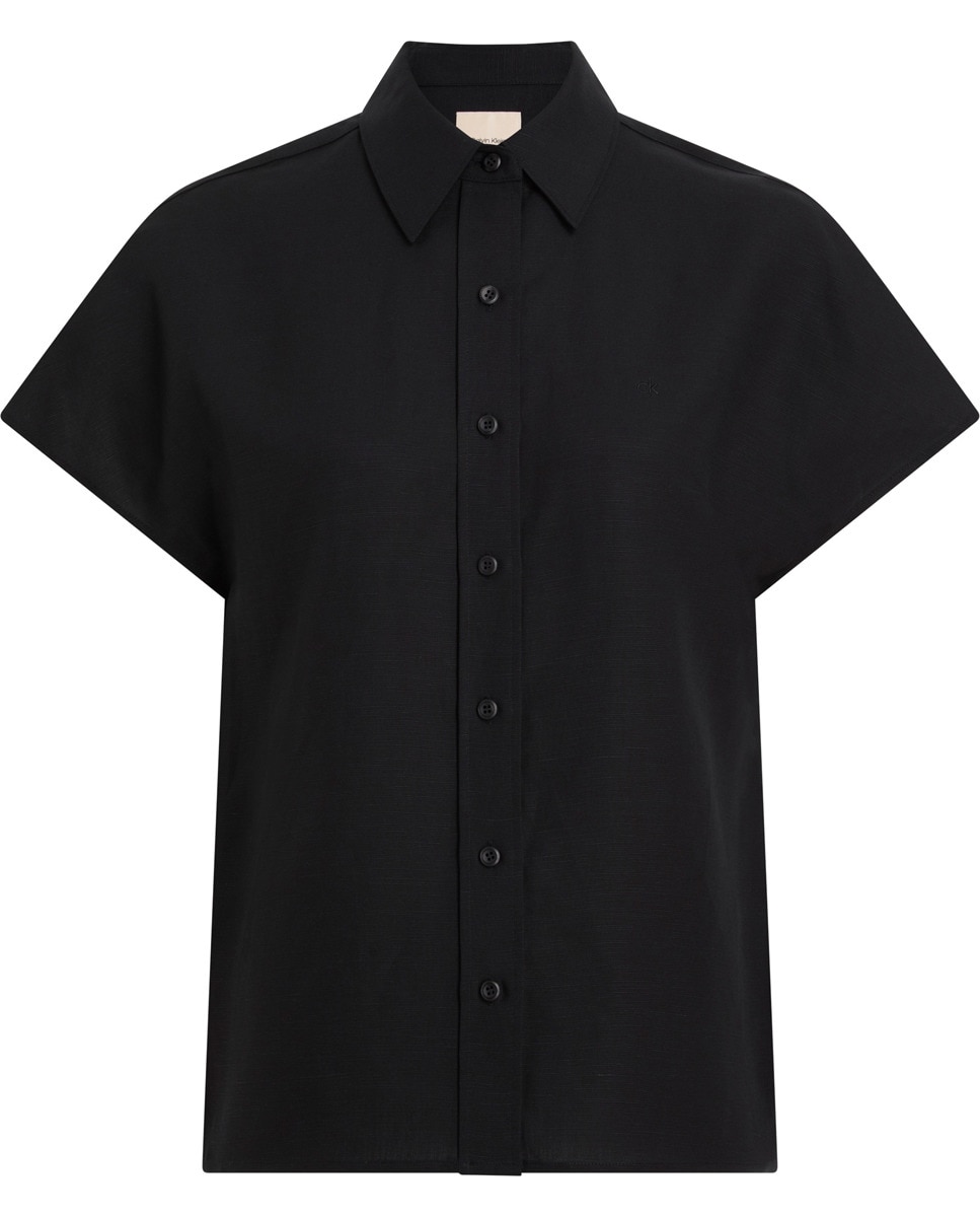 Camisa de mulher com manga curta Preto-4