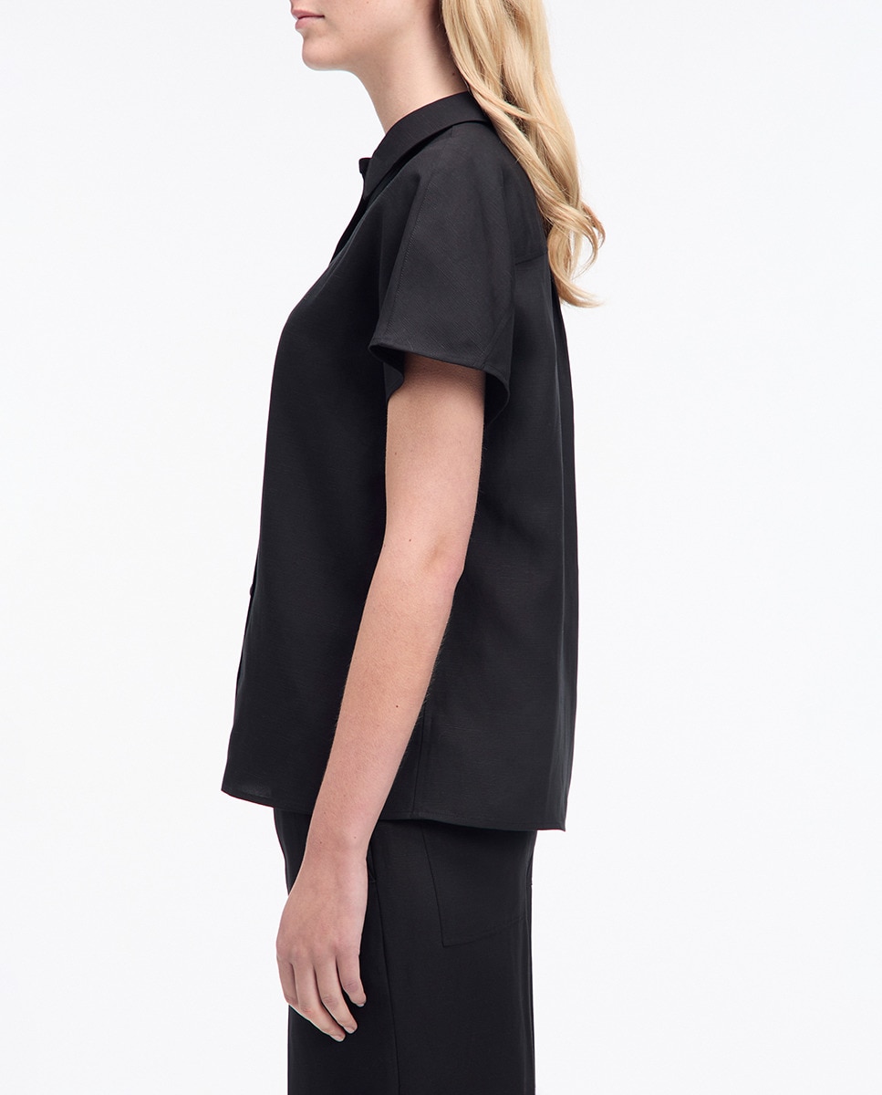 Camisa de mulher com manga curta Preto-3