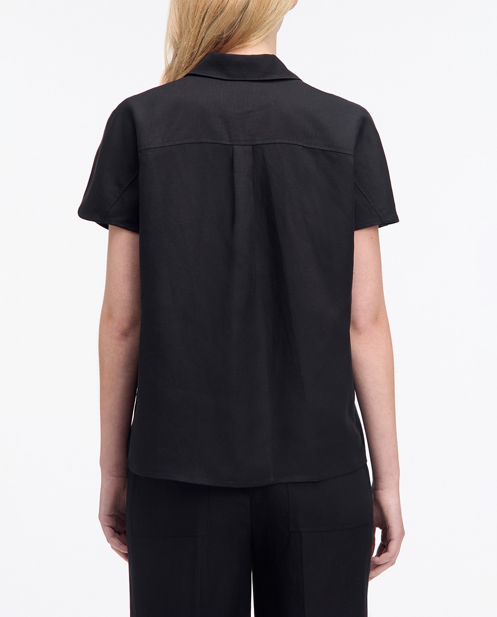 Camisa de mulher com manga curta Preto-2