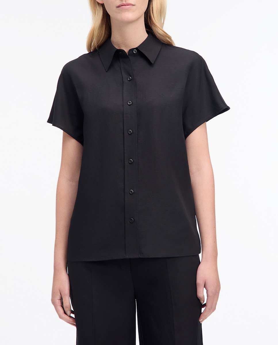 Camisa de mulher com manga curta Preto-1