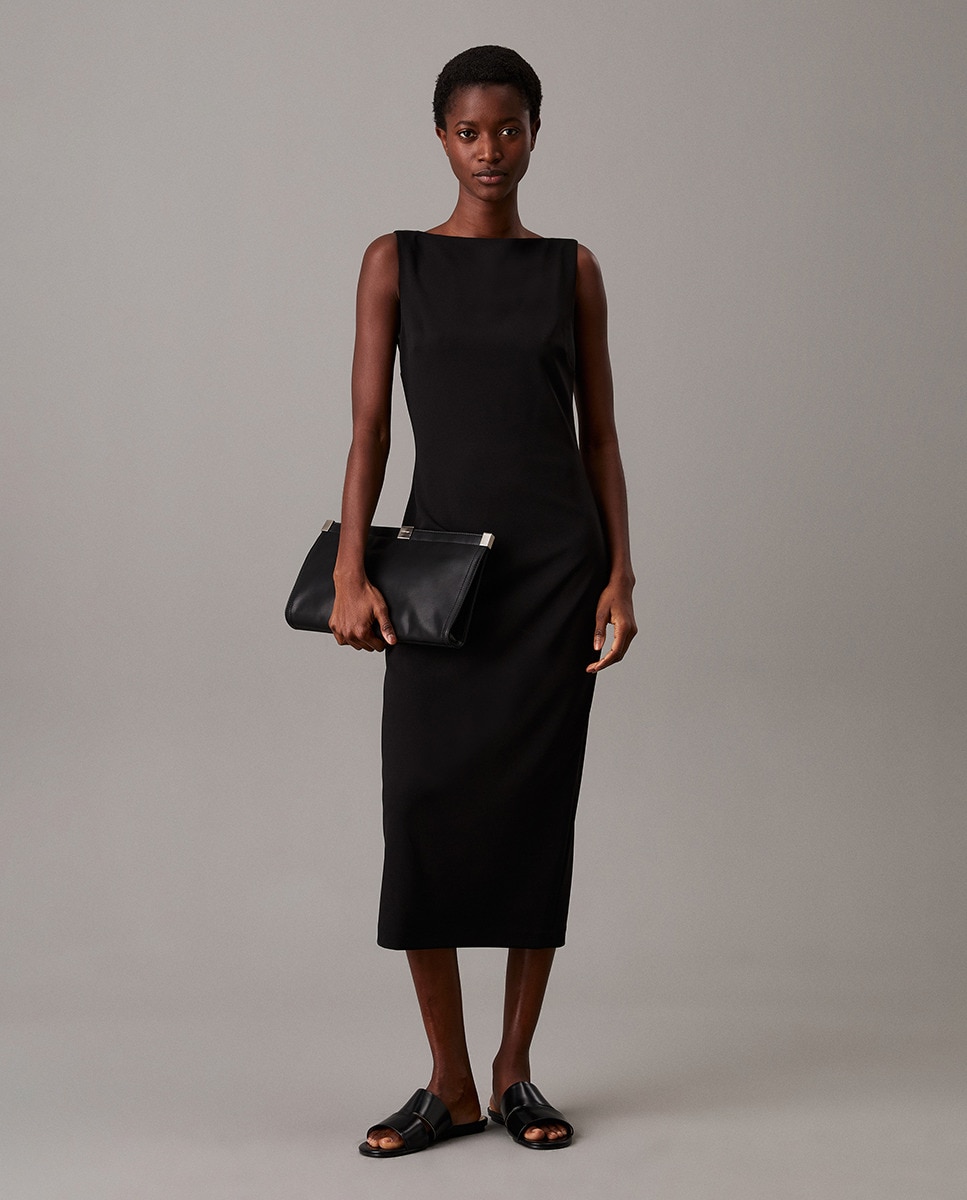 Vestido Midi em Scuba Crepe Preto-1