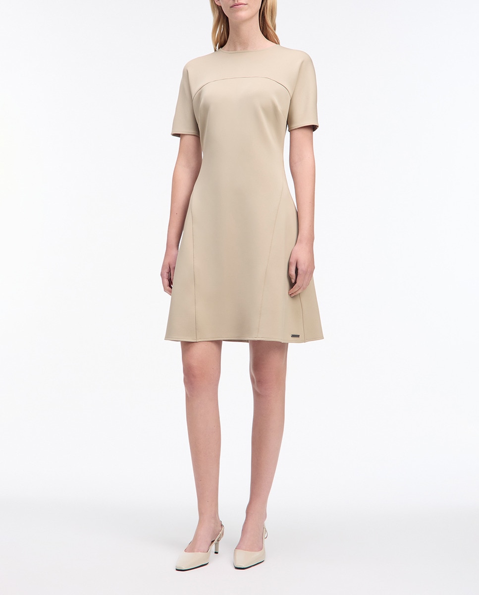 Vestido de Malha com Decote Redondo Cinzento-1
