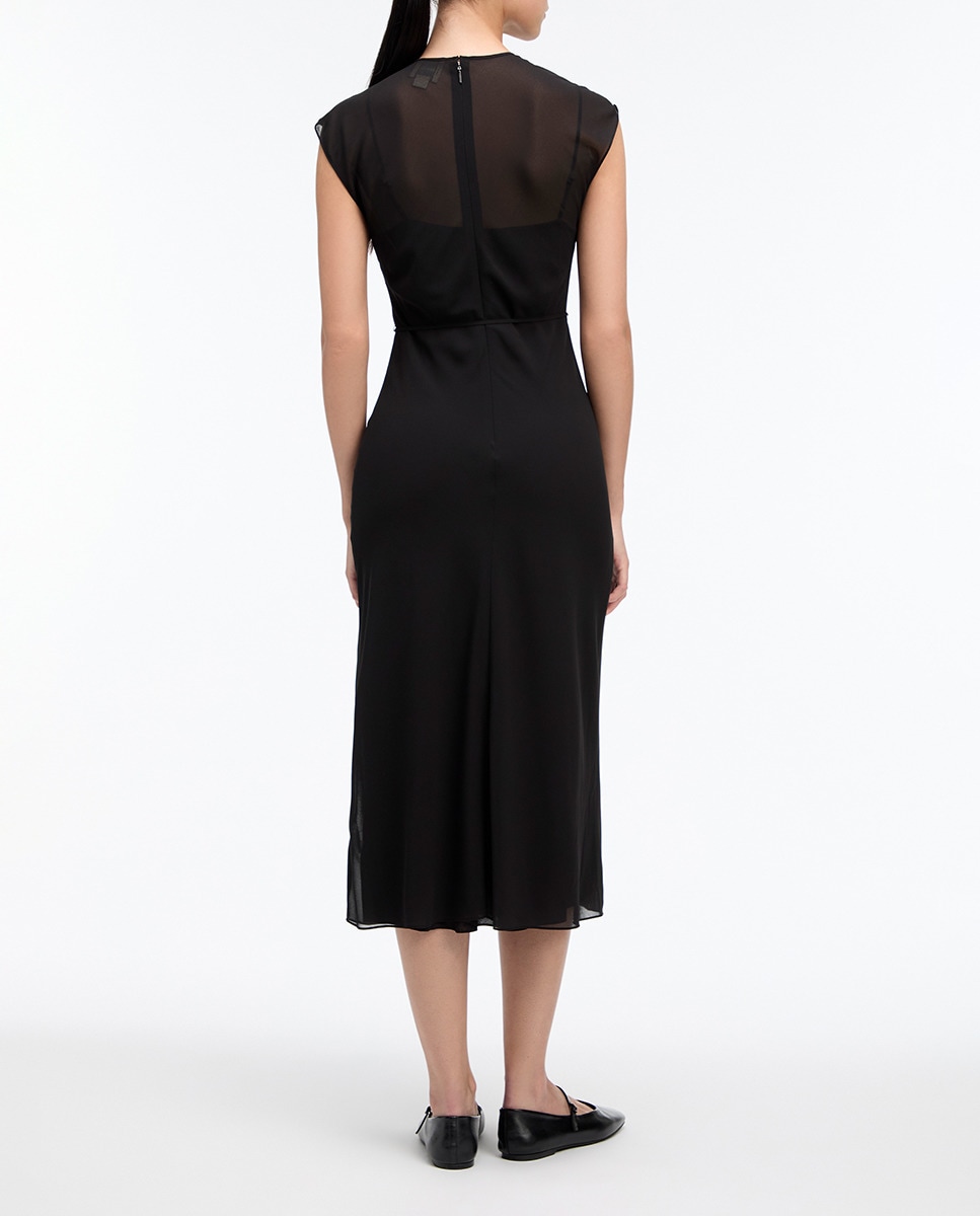 Vestido midi com transparências Preto-2