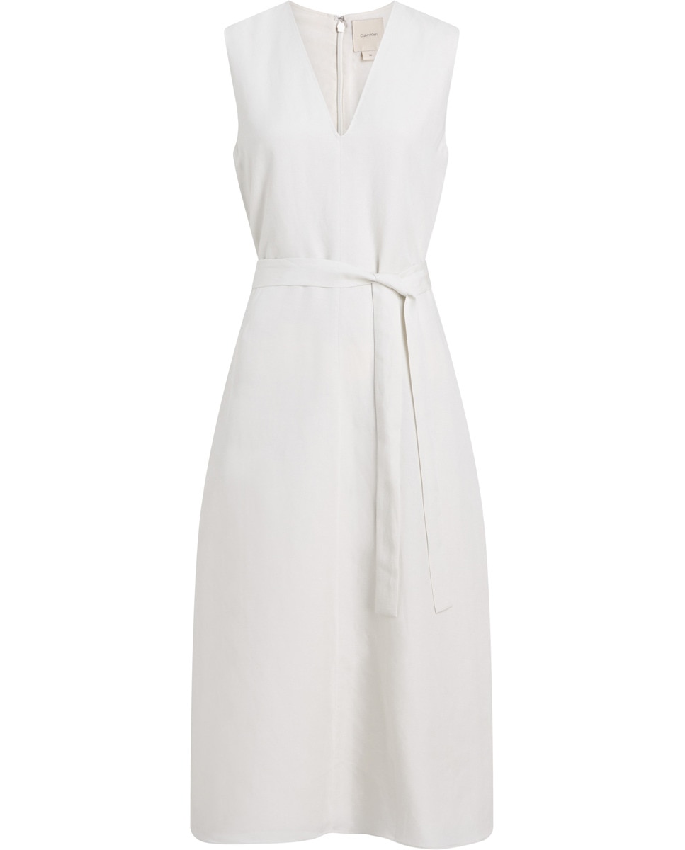 Vestido de Linho com Decote em Bico Branco-5