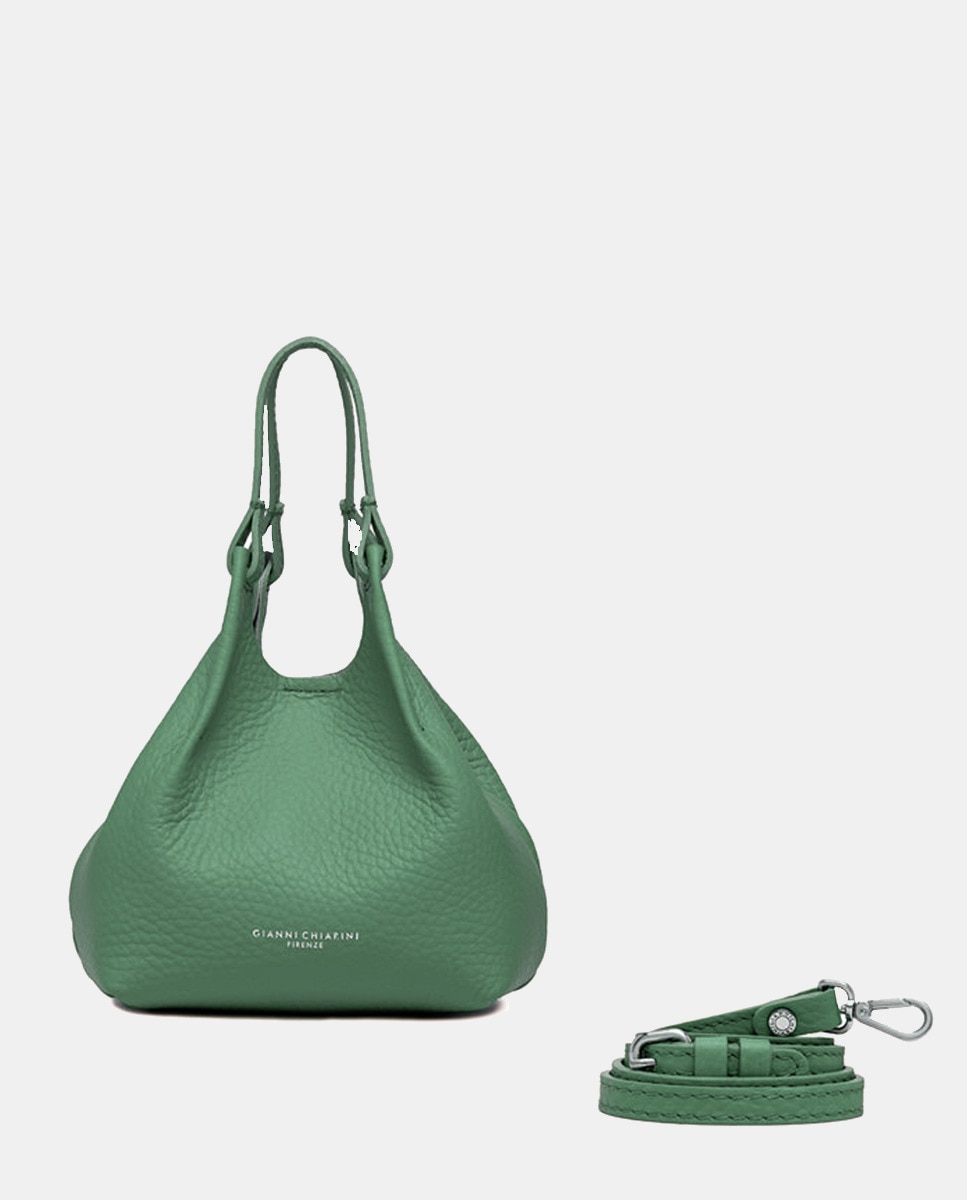 Mala Hobo com Alça de Tiracolo e em Pele de Bovino - Fúcsia Verde-1
