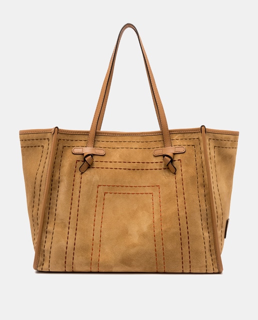 Imagen 0 de Bolso de hombro de ni tamaño grande en ante color marrón y pochette en piel a juego.